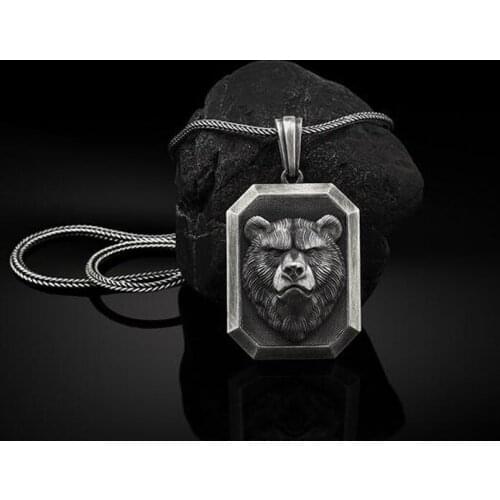 Animal bear head pendant necklace men Viking zodiac amulet charms Jewelry on the neck hip-hop vintage tag Man chain necklace