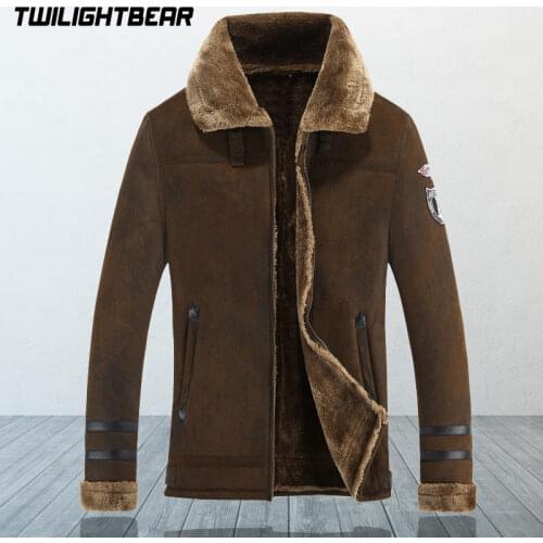 New Winter Mens Fur Jacket Brand Retro Faux Suede Warm Lamp Wool Fur Bomber Jacket Coat Men Moto Leather Jacket 3XL BY819