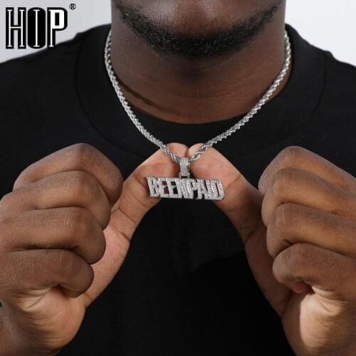 Hip Hop Been Paid Charm Bling Cubic Zirconia Stones Necklaces & Pendants For Men Rapper Jewelry With Solid Back