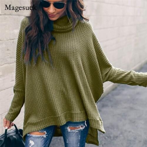 Autumn Winter 2021 Fashion T-shirt Solid Cotton Turtleneck Long Sleeve Irregular Womens Elegant Blouse Loose Tops Sweater 16786
