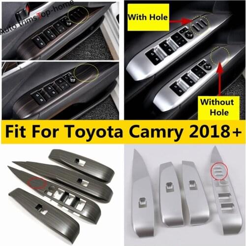 Door Armrest Window Lift Button Panel Wood Grain Look / Carbon Fiber Style / Matte ABS Cover Trim For Toyota Camry 2018 - 2021