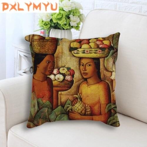 Retro Picture Bed Sofa Seat Back Cushion Life Style Printed Linen Decorative Pillow With no Filling Almofada Coussin Cojin pad