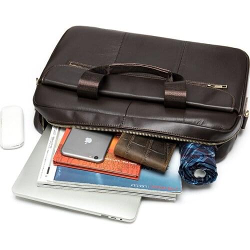 Genuine Leather Mens Bag Male Briefcase A4 Bag for Computer Case 15'' Business Messenger Bags Luxury Brand Document Working Bag