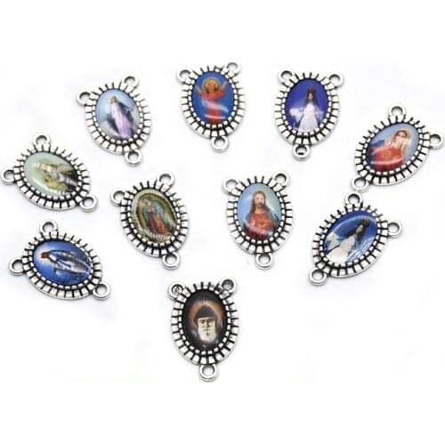 QIGO Icon Sticker Three Hole DIY Metal Religious Rosary Necklace Accessories Random Pictures