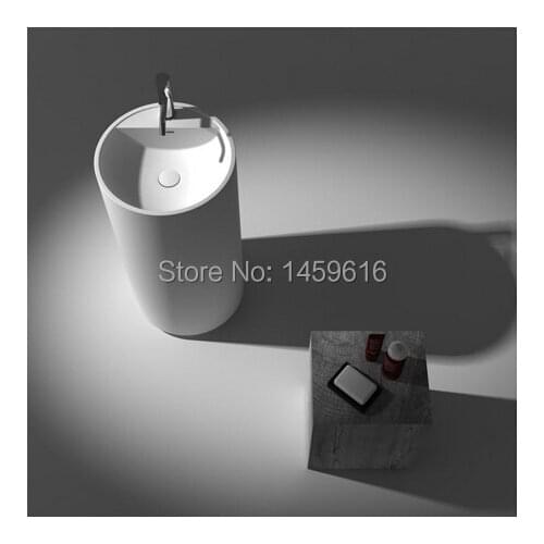 Bathroom Round Pedestal Washbasin Solid Surface Stone Cloakroom Freestanding Vanity Sink W9012