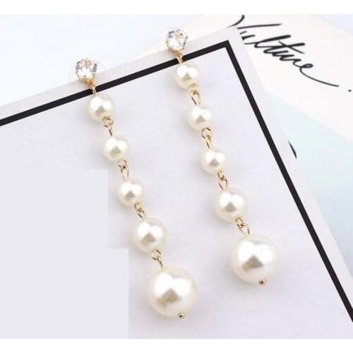 Korean 8cm Long Pearl Zircon Stud Earrings For Women Temperament Earing Earings Jewelry European American Luxury Earrings M816