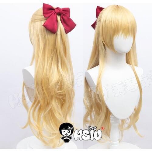 Sailor Venus cosplay wig「HSIU 」Golden Long hair Fiber synthetic wig +Free hair accessories+wig cap