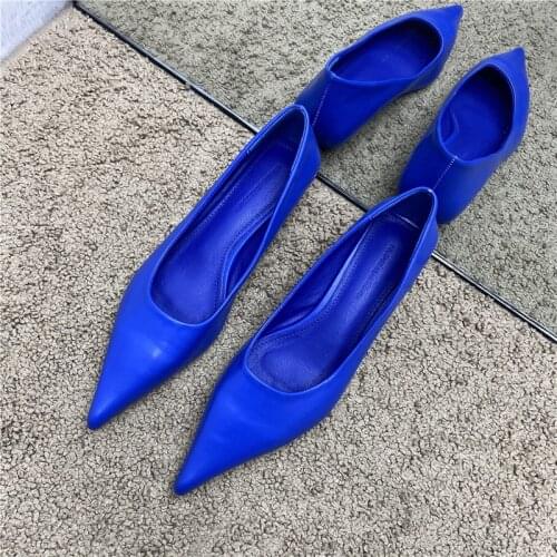 Blue Womens Pumps Low Heels Dress Shoes Pointed Toe Slip-On Classic Working Womens Shoes Vintage Italian Bride Wedding Shoes