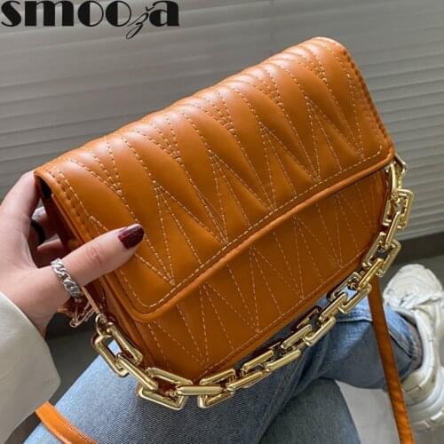 SMOOZA Fashion New Handbags High Quality PU Leather Women Bag Small Incense Wind Chain Lozenge Shoulder Bag Lock Stereotypes