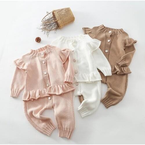 Baby Girls Sweater Rompers Cotton Long Sleeve Cute Ruffles Newborn Knitwear Clothes Jumpsuit Infant Baby Clothing Toddler Outfit