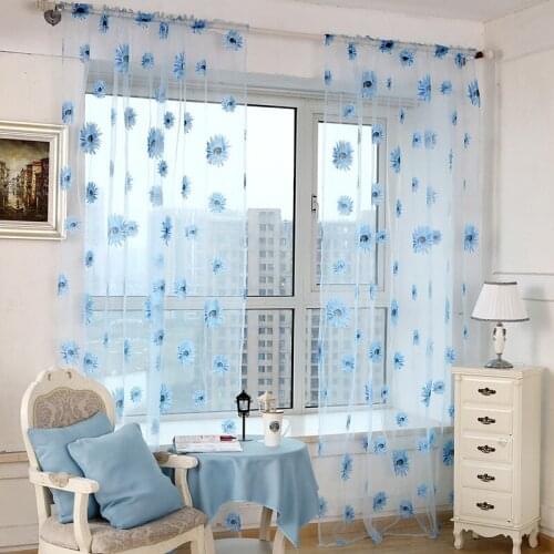 Pastoral Sunflower Embroidery Tulle Curtains For Kids Bedroom Decoration kitchen Curtains Windows Home Decor