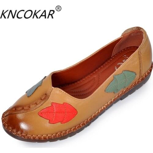 Ethnic wind restoring ancient ways leaves leather womens shoes handmade casual round head comfortable soft bottom pregnant wome