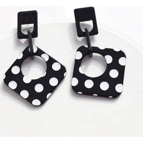 White Black Spot Acrylic Drop Earrings For Women Geometric Big Circle Rectangular Square Long Dangle Earrings Fashion Jewelry