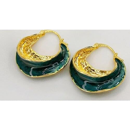 Women big hoop color glaze epoxy earrings hoop 18K real gold plated