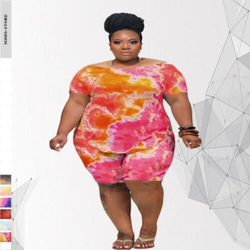 Plus Size Women Clothing Two Piece Set 4xl Casual Tie-dye Print Short Sleeve Summer Fashion Shorts Sets Wholesale Dropshipping