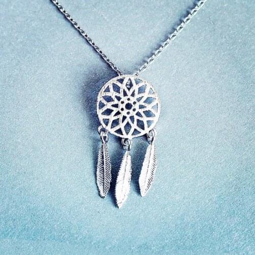 Korean Feather Dream Catcher 925 Sterling Silver Temperament Personality Fashion Female Necklace SNE047