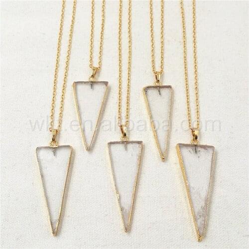 WT-N787 Gold Trim Triangle Stone Crystal Necklace ,Wholesale 10pcs long crystal stone pendant necklace jewelry
