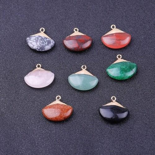 Gold Sector Fanshaped Pink Blue Green Crystal Quartz Pendant Wholesale Charms for Necklace Dangle Jewelry Making