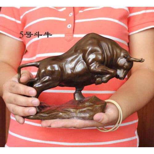 006790 Medium size Bronze coffee Wall Street Fierce Bull OX Figure Statue 9"Long