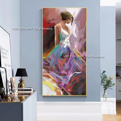 100% Hand Painted Modern Woman Figure Oil Paintings On Canvas Abstract Art Wall Pictures For Living Room Home Decoration