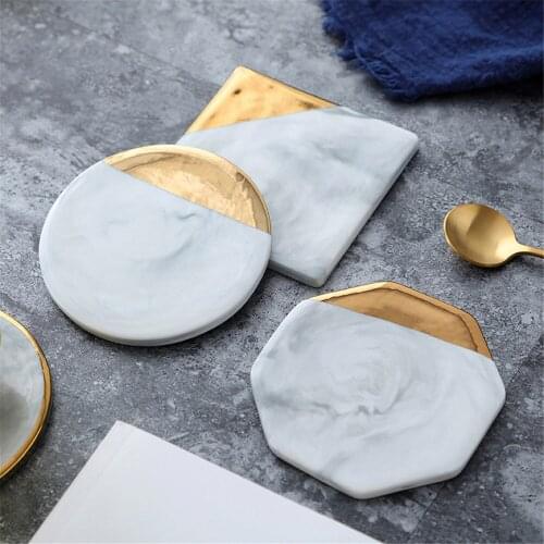 1PC Gold Plated Marble Pattern Drink Coaster Coffee Tea Pads Ceramic Cup Mat Table Placemats Table Decoration Accessories