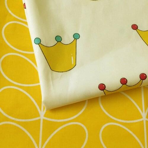 100% Cotton twill cloth simple yellow crown leaves printed for DIY bedding cushions home decor patchwork telas fabrics SEWING