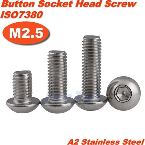 1000pcs/lot M2.5(2.5mm) A2 Stainless Steel Hexagon Socket Button Head Screws ISO7380