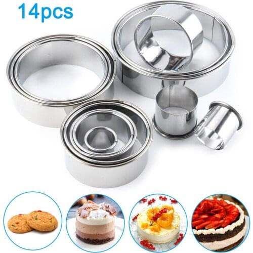 14Pcs Round Circle Moulds Stainless Steel Baking Tools Making Cakes DIY Molds Set FBE2