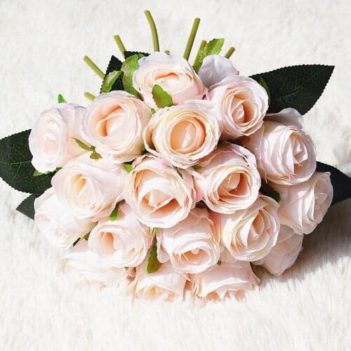 18 Heads Silk Rose Artificial Flowers Bouquet Decorative For Bride Wedding Party Supplies Home Diy Decoration Craft Fake Flower