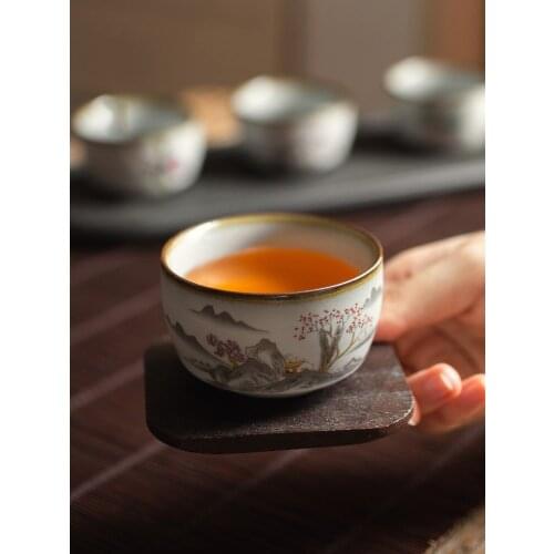 4/Pcs Chinese teacup Kungfu tea set product ceramic retro home owner tea cup hand-painted flower teahouse teaware Eco-Friendly