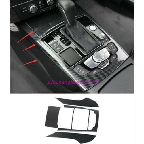 4PCS Carbon Fiber Gear Shift Box Panel Cover Trim For Audi A6 C7 2012-2018 Car Styling Accessories
