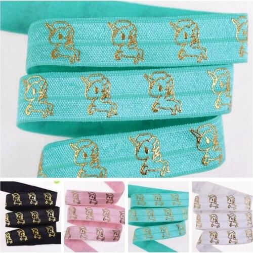 5/8" gold foil cute unicorn fold over elastic lovely gold metallic unicorn foe elastic for hair ties headband accessaries