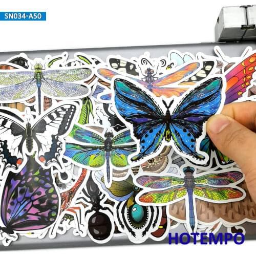 50pcs Cartoon Insect Butterfly Dragonfly Art Stickers Toys for Child Kids DIY Scrapbook Stationery Phone Laptop Decals Stickers
