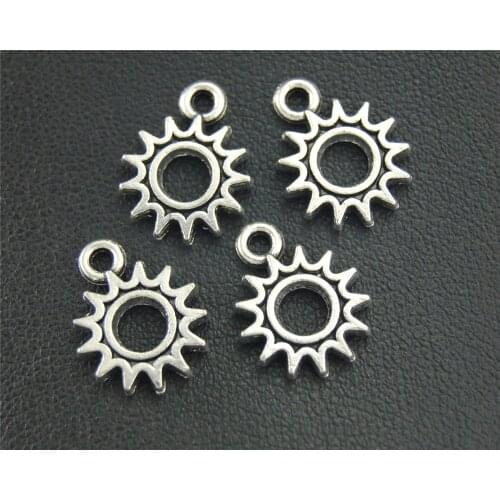 50pcs Silver Color Mini Round Sun Charm Jewellery Pendant For Bracelet Necklace 12x15mm A1879