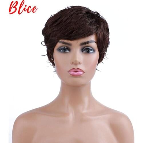 Blice Synthetic Hair Short Natural Wave For Women Free Shipping Heat Resistant Kanekalon Wig Prue Dark Brown Daily Wigs 4 Inch