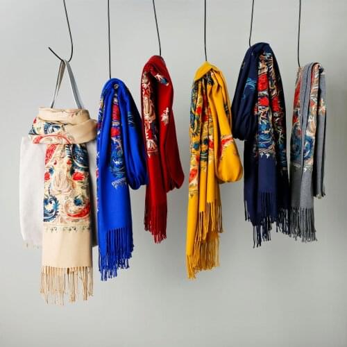 Brand Designer New Women Embroider Pashmina Cashmere Scarf Winter New Warm Tassels Scarf Long Size Shawl Fashion Shawl Scarves