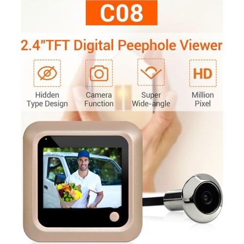 C08 2.4 Inch LCD Color Screen 100 Degree Wide Angle Electronic Peephole Door Bell Camera Support 32G TF Card Eye Door Bell