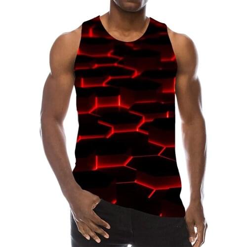 Men Graphic Tank Top Round Neck 3D Print Sleeveless Daily Tops Men Red Abstract Tees