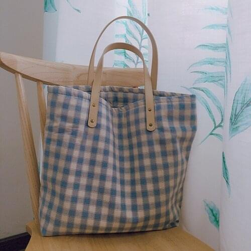 Light color Plaid Canvas Shoulder bag belt bag horizontal zipper bag womens art storage bag