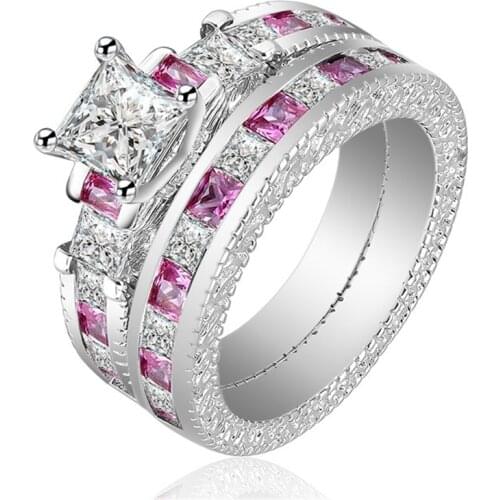 Carofeez Romantic Pink/White AAA Zirccon Rings Set For Women Accessories Engagement Wedding Band Statement Girl Gift