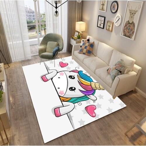 Unicorn 3D Printed Carpet Child Game Area Rugs Kids Play Mat Soft Flannel Memory Foam Girl Room Cartoon Carpets for Living Room