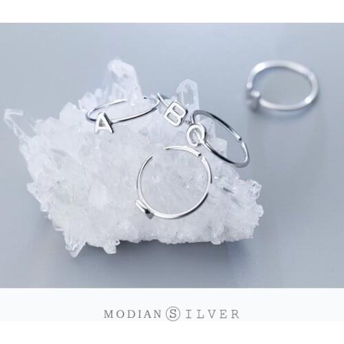 Modian Fashion Simple Adjustable A-Z Letter Ring Real 925 Sterling Silver Charm Stackable Finger Rings For Women Party Jewelry