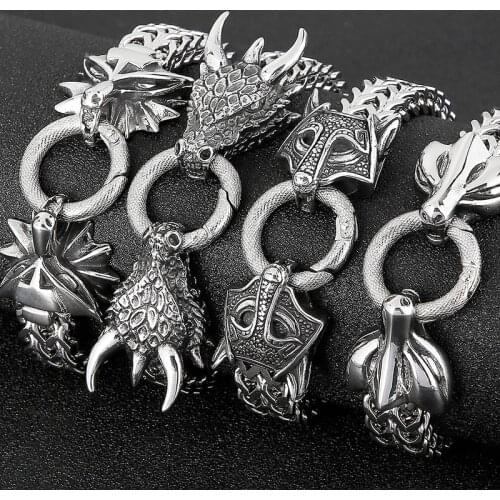 Stainless Steel Men Bracelet With Double Dragon Heads Boys Bracelets With Gift Bag Mens Jewellery Wholesale Items Dropshipping