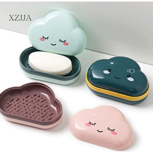 XZJJA Cute Cartoon Clouds Shape Soap Box Bathroom Drain Soap Holder Portable Travel Soap Protect Case Bathroom Accessories