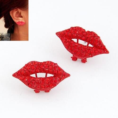 Wholesale Fashion Full Rhinestone Earrings Red Lips Earrings For Women Free Shipping