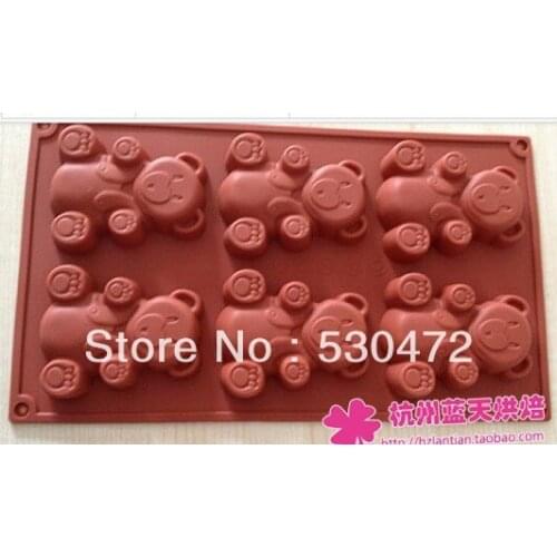 Wholesale/retail,free shipping ,6 hole silicone Baking mould Chocolate mould small bear Cake Mold thicken 30*22*2cm