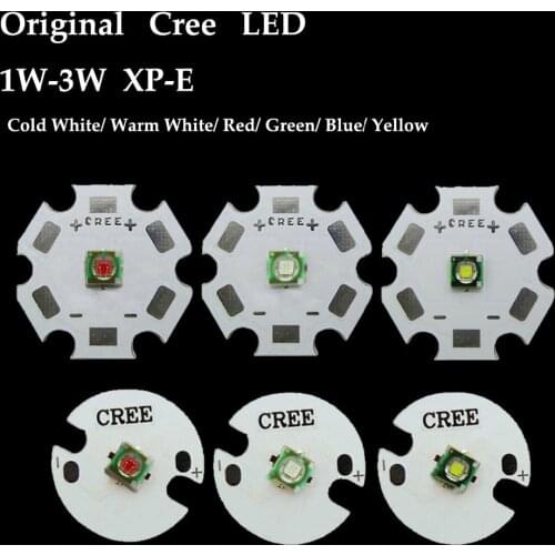 Original Cree XLamp XPE XP-E 1W-3W Red Green Blue Royal Blue Yellow Cool White Warm White LED light With 20mm/16mm base