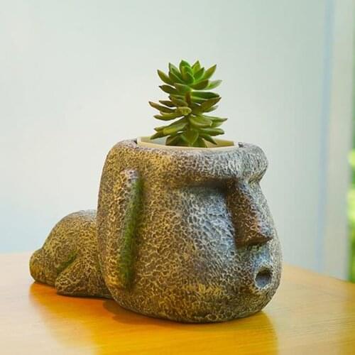Easter Island Moai Stone Shaped Home Office Decoration Succulent Vase Flowers Potcil Holder