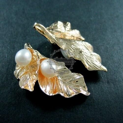 23x27mm gold color olive leaf with white fresh water pearl flower pendant charm jewelry 1850170