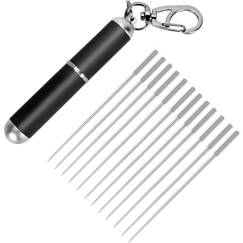 12Pcs Portable Titanium Toothpick Set, Stainless Steel Hard Toothpicks with Holder, Reusable Multi-function Food Fruit Fork